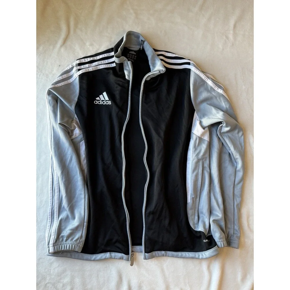 Adidas Boys 13-14y Black Grey Climacool Track Jacket Size L Full Zip Performance